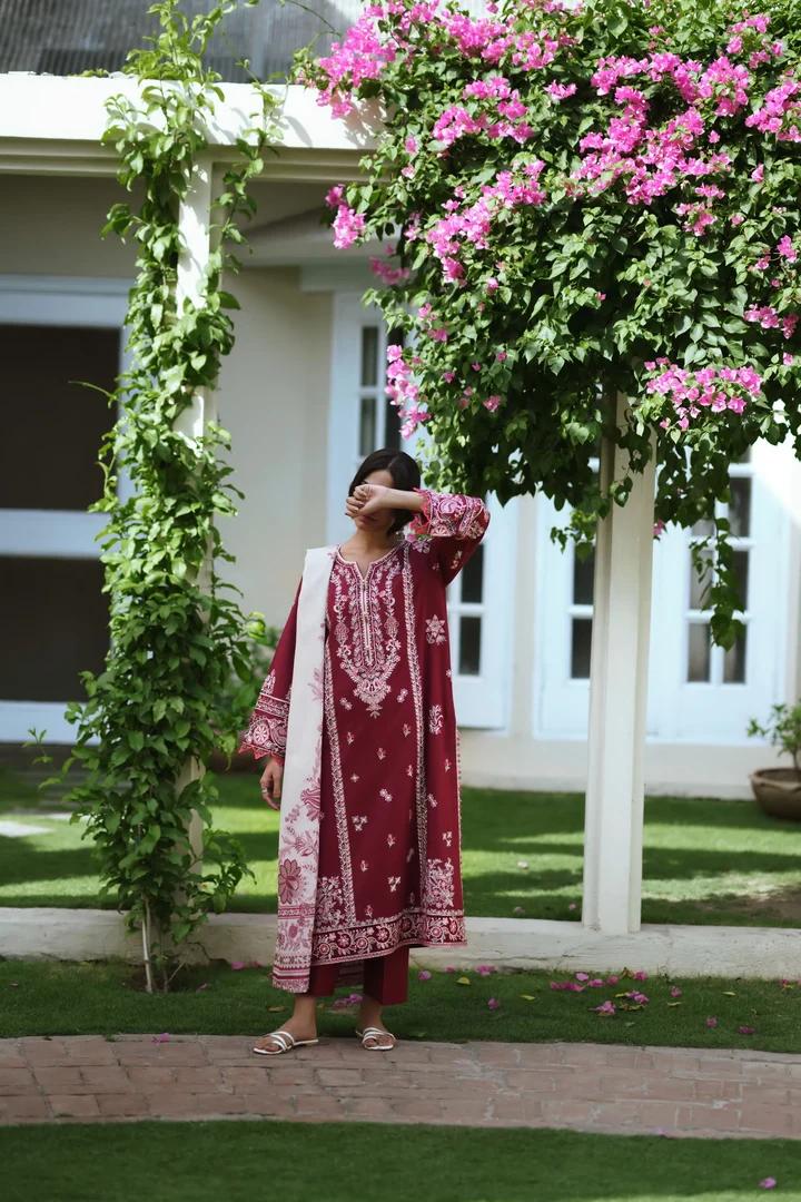 Rustic Maroon Lawn Suit - Image 1