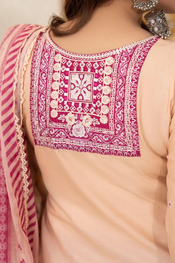Embroidered Cotton Suit with Applique & Tassels - Image 14