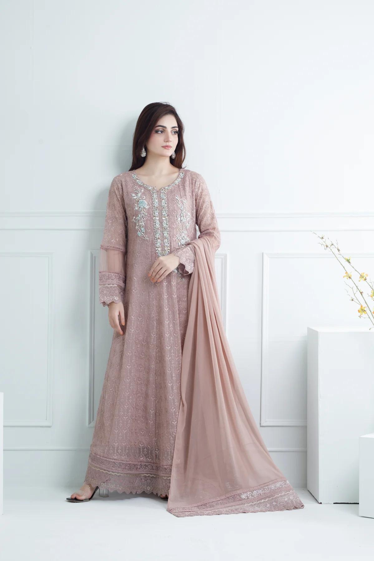 Chiffon Hand-Worked Long Frock - Image 9