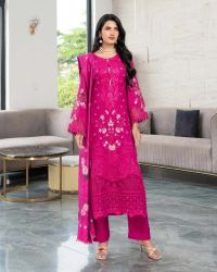 Embroidered Suit with Beaded Tassel Neckline - Thumbnail 1