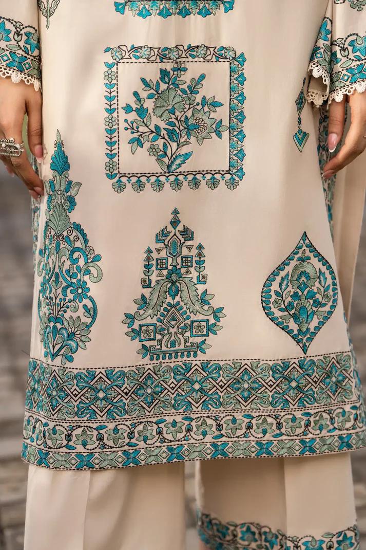 Multi-Thread Embroidered Shirt with Silk Dupatta & Plazo - Image 5