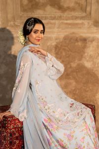 Embroidered Shirt with Printed Silk Sharara - Thumbnail 10