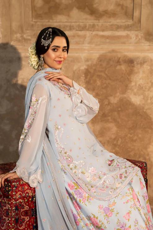 Embroidered Shirt with Printed Silk Sharara - Image 10