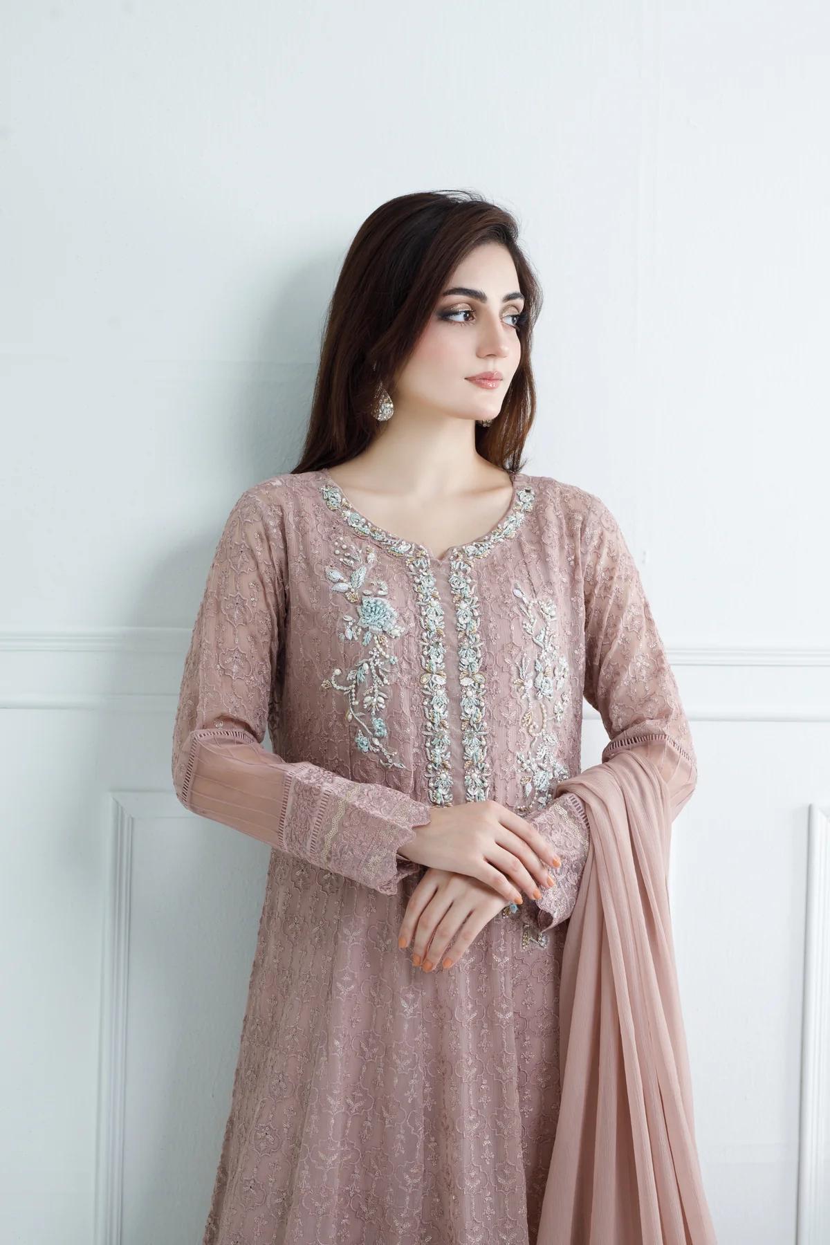 Chiffon Hand-Worked Long Frock - Image 10