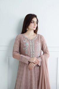 Chiffon Hand-Worked Long Frock - Thumbnail 10