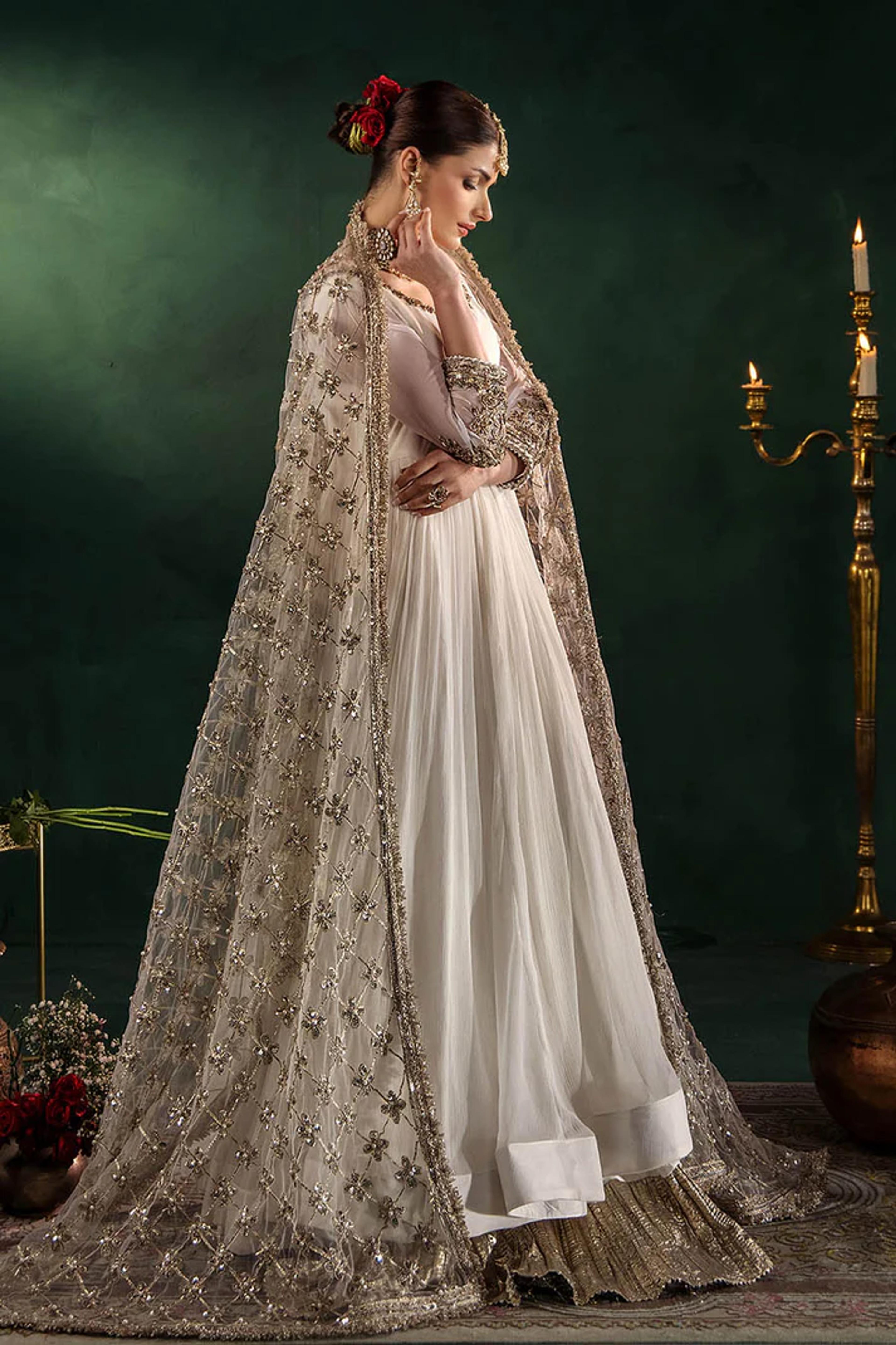 Hand-Embroidered Chiffon Suit with Sharara - Thumbnail 18