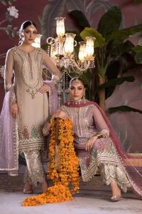 Organza Applique Shirt & Jamawar Shalwar Set - Thumbnail 4