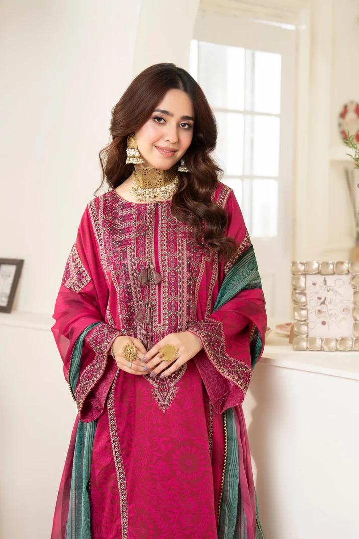 Magenta Lawn Suit with Flowing Farshi Shalwar - Image 3