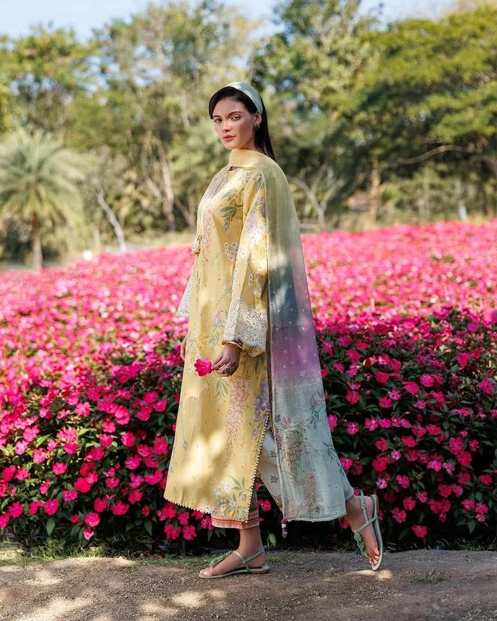 Elegant Printed Lawn Ensemble with Flapper - Image 1