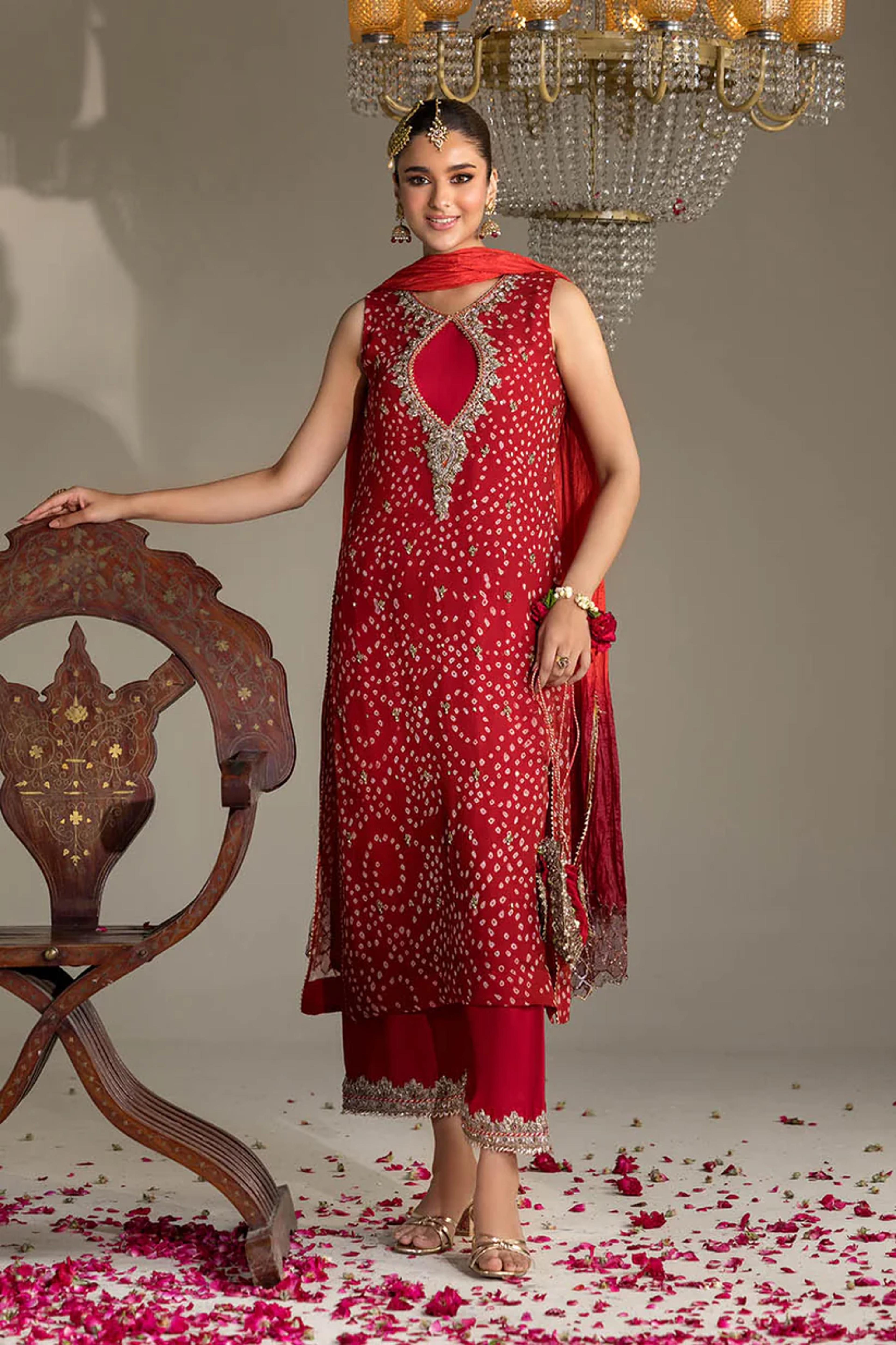 Chiffon & Silk Embroidered Suit - Thumbnail 7