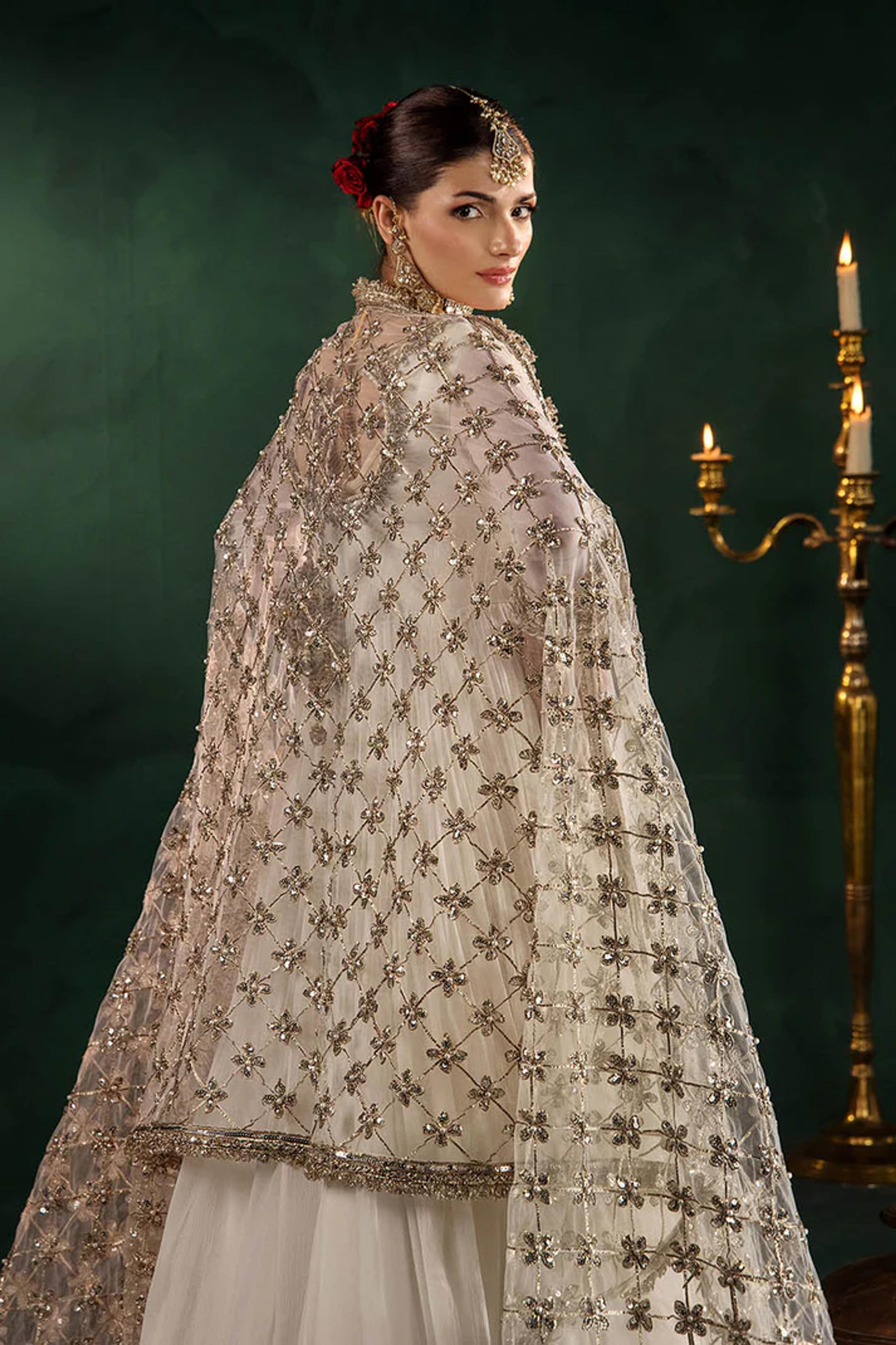Hand-Embroidered Chiffon Suit with Sharara - Thumbnail 20