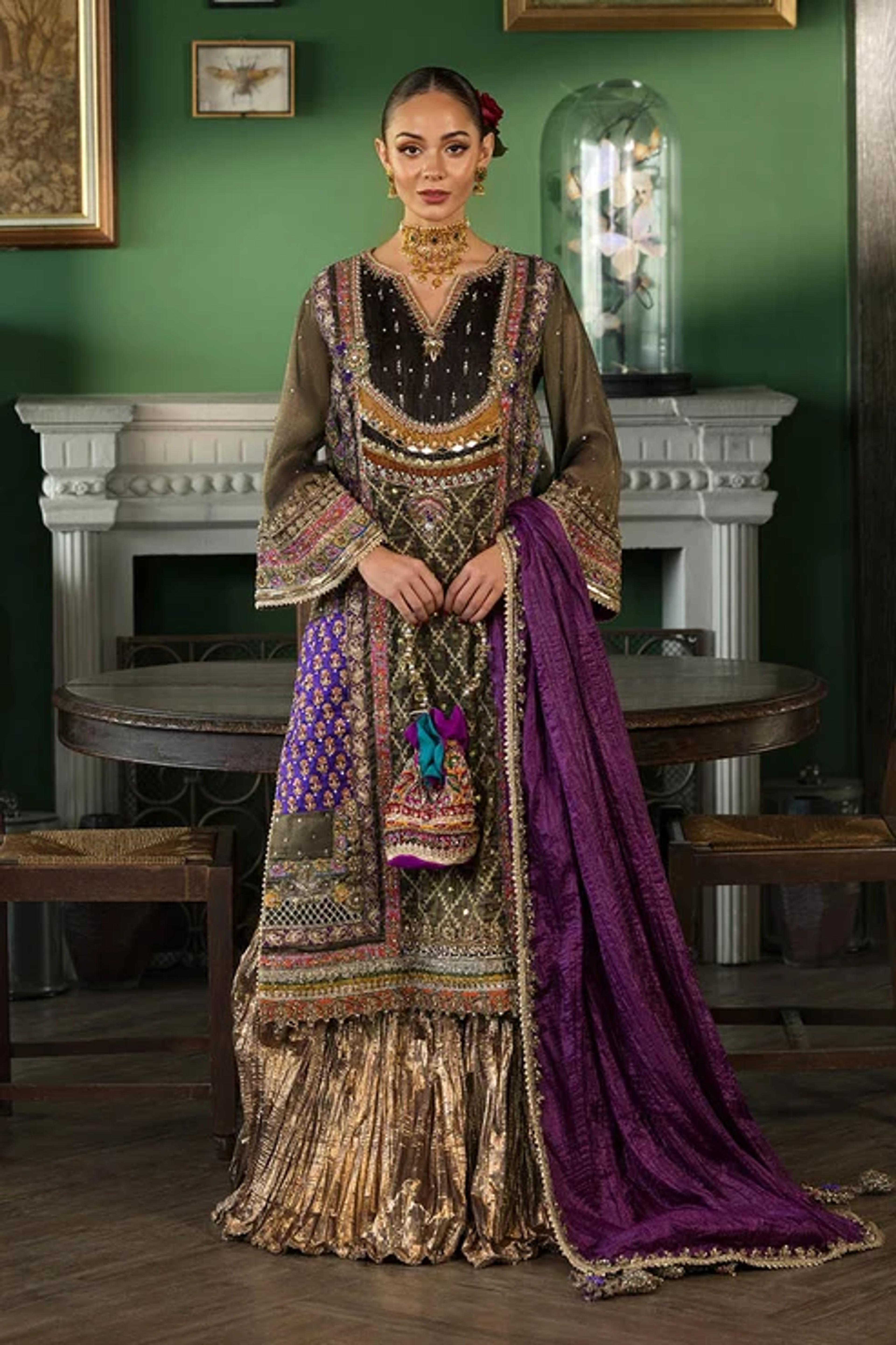 Opulent Aari & Mukesh Embroidered Bridal Suit