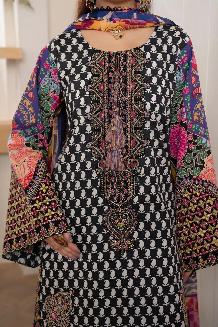 Festive Lawn Ensemble with Flared Sharara - Image 3
