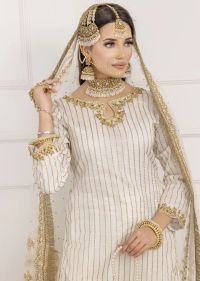 Ivory Gold Embellished Gharara Set - Thumbnail 3