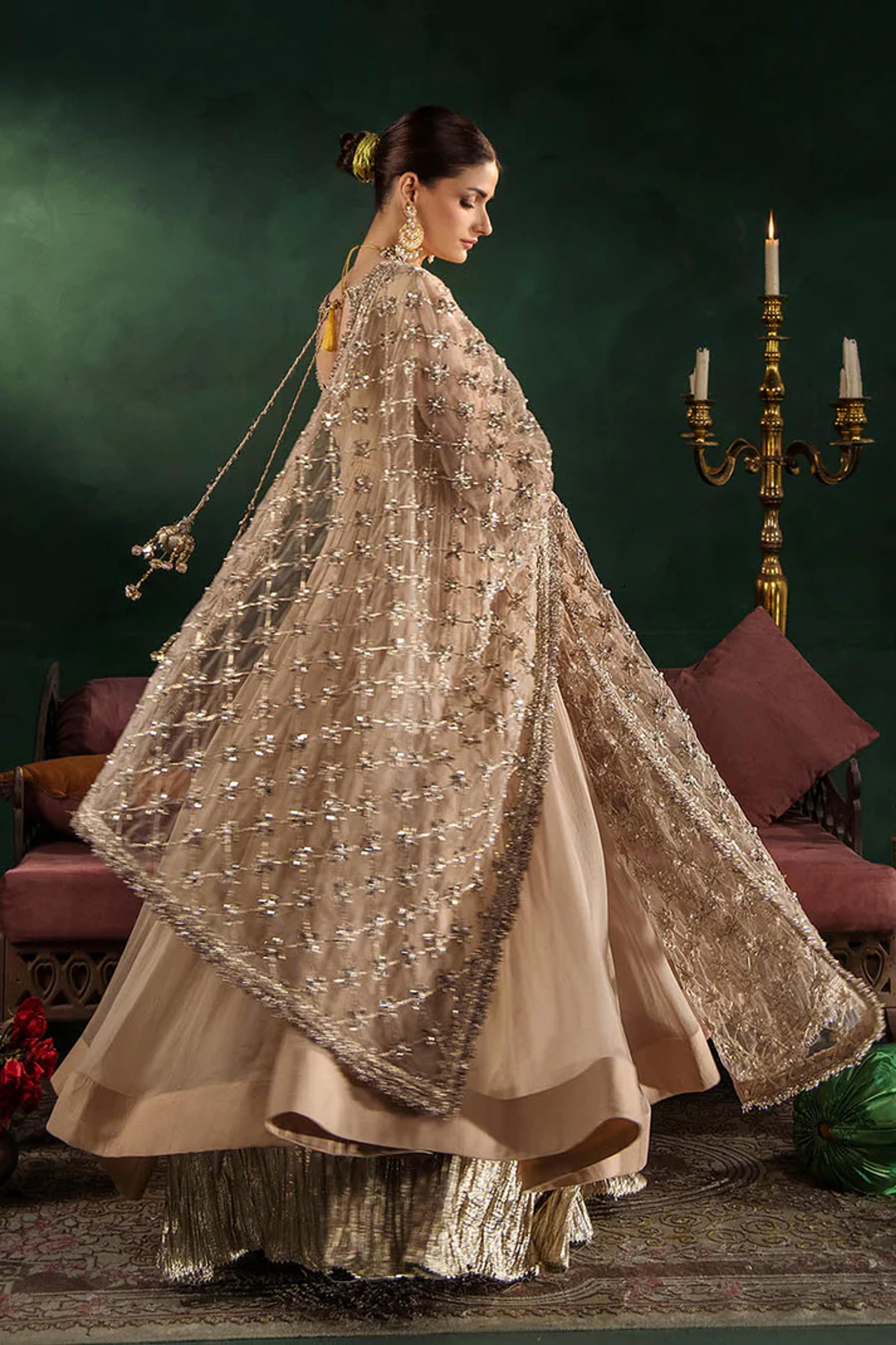 Hand-Embroidered Chiffon Suit with Sharara - Thumbnail 4