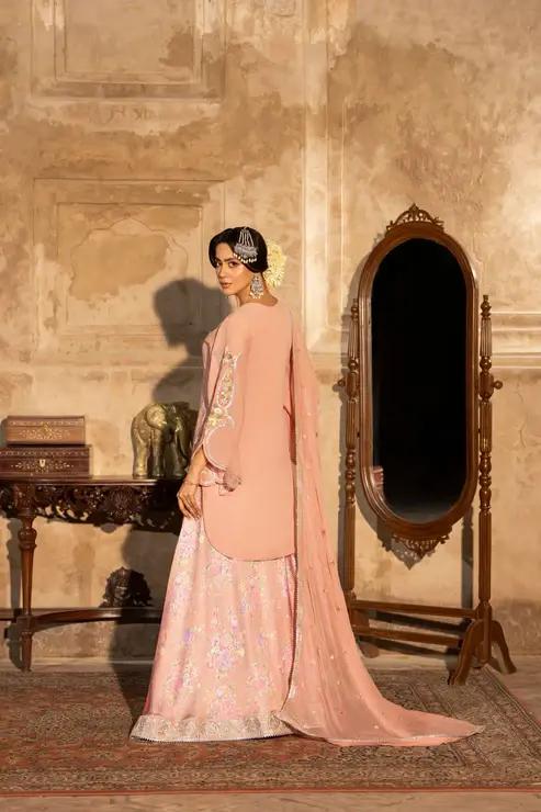 Embroidered Shirt with Printed Silk Sharara - Image 6