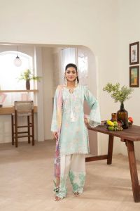 Formal Lawn Ensemble with Embroidered Trim - Thumbnail 1