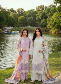 Thread-Work High-Neck Long Shirt with Printed Dupatta - Thumbnail 1