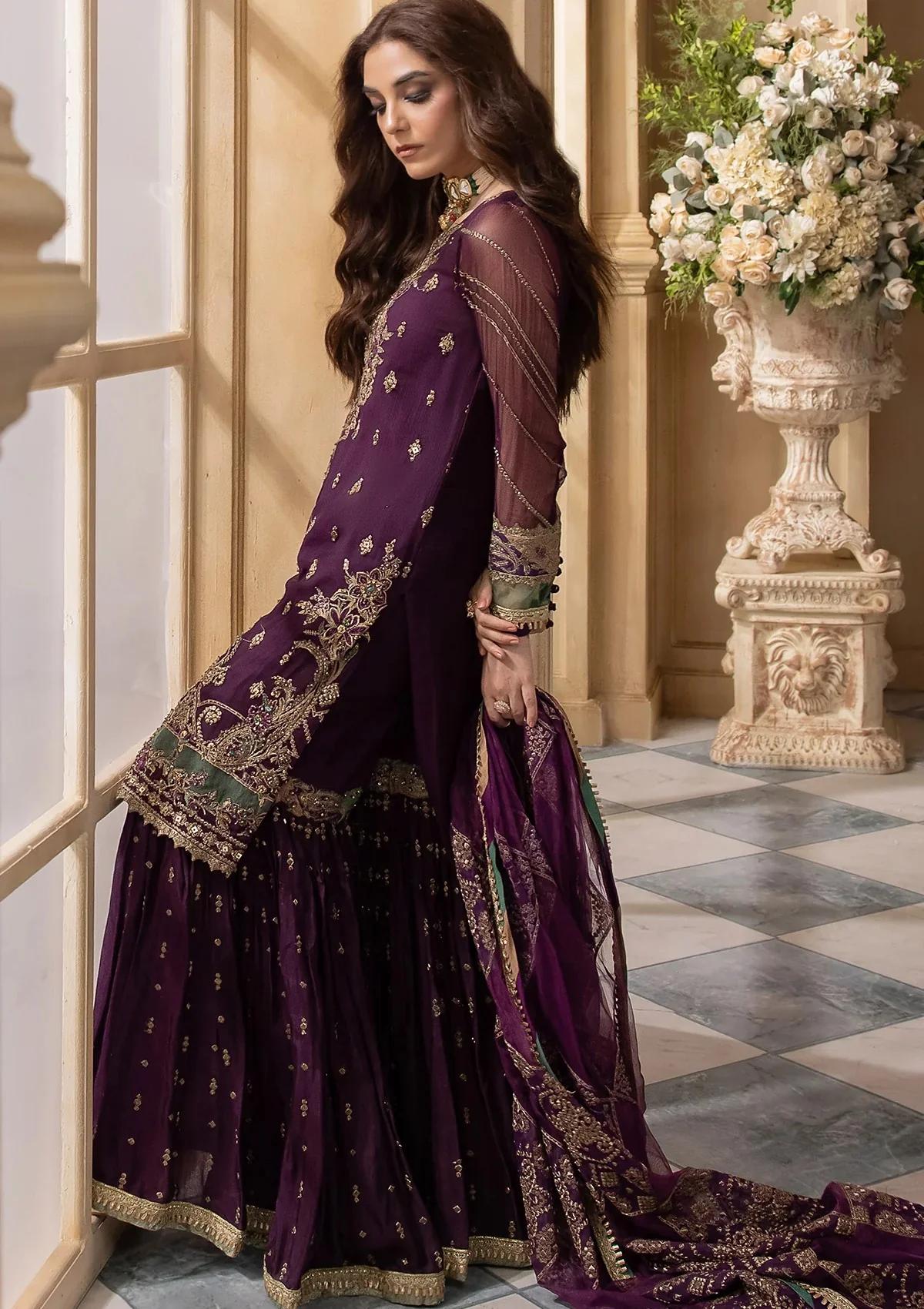 Embroidered Plum Gharara Suit - Image 5