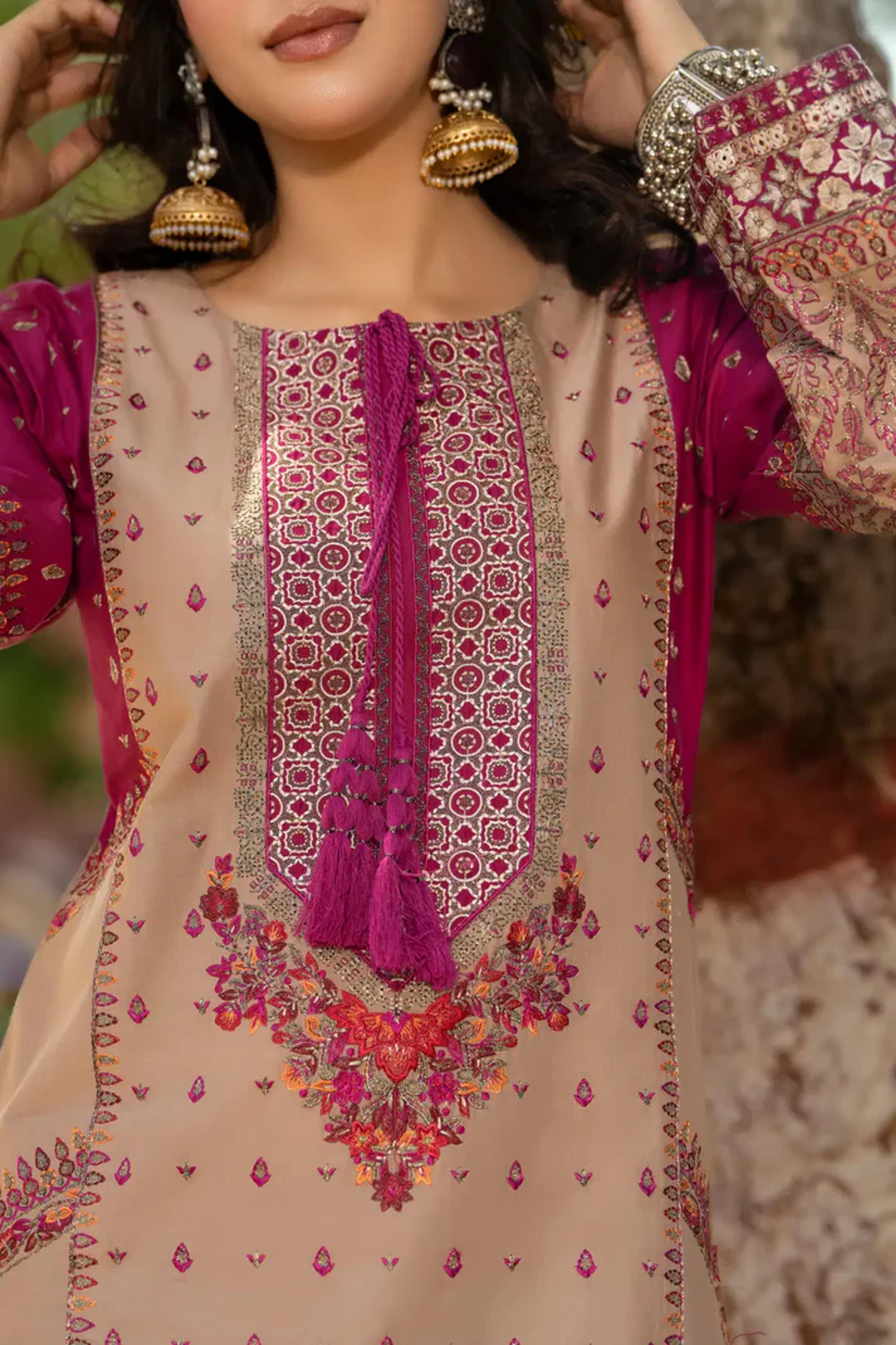 Traditional Ethnic Set with Apple Silk & Farshi Shalwar - Thumbnail 4