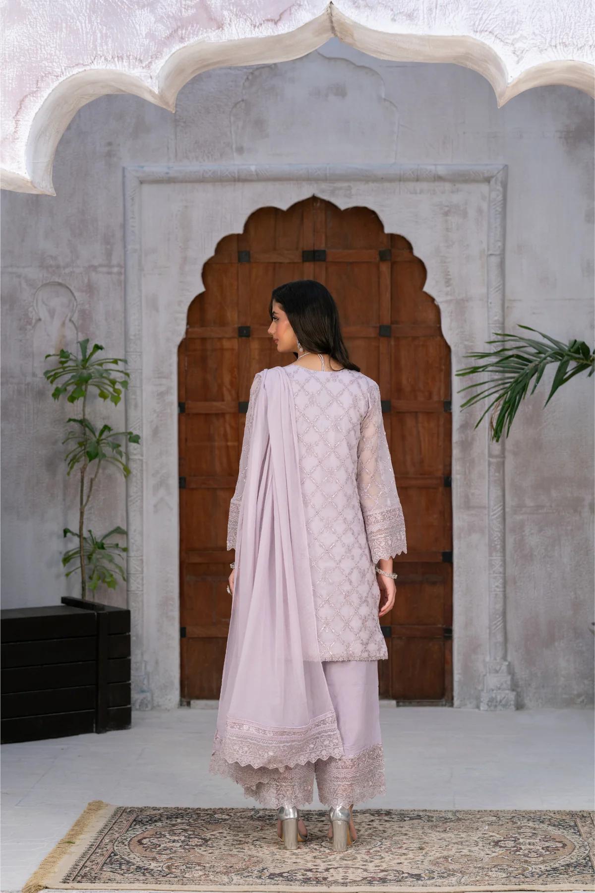 Shirt with Silver Kora Dabka Work & Trousers - Image 6