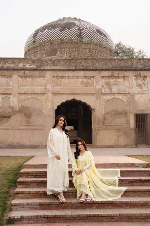 Chikankari Long Shirt with Sequins Dupatta & Capri - Image 11