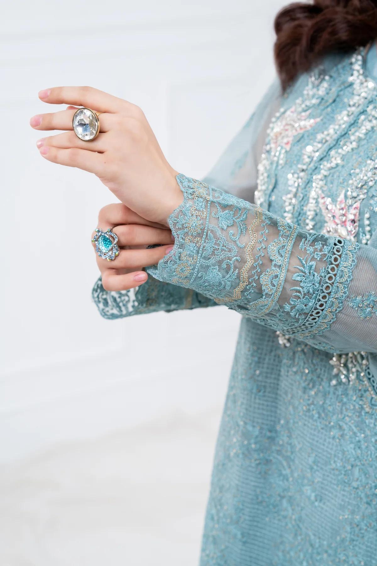 Khaddi Net Hand Embroidered Shirt & Raw Silk Trouser - Image 5
