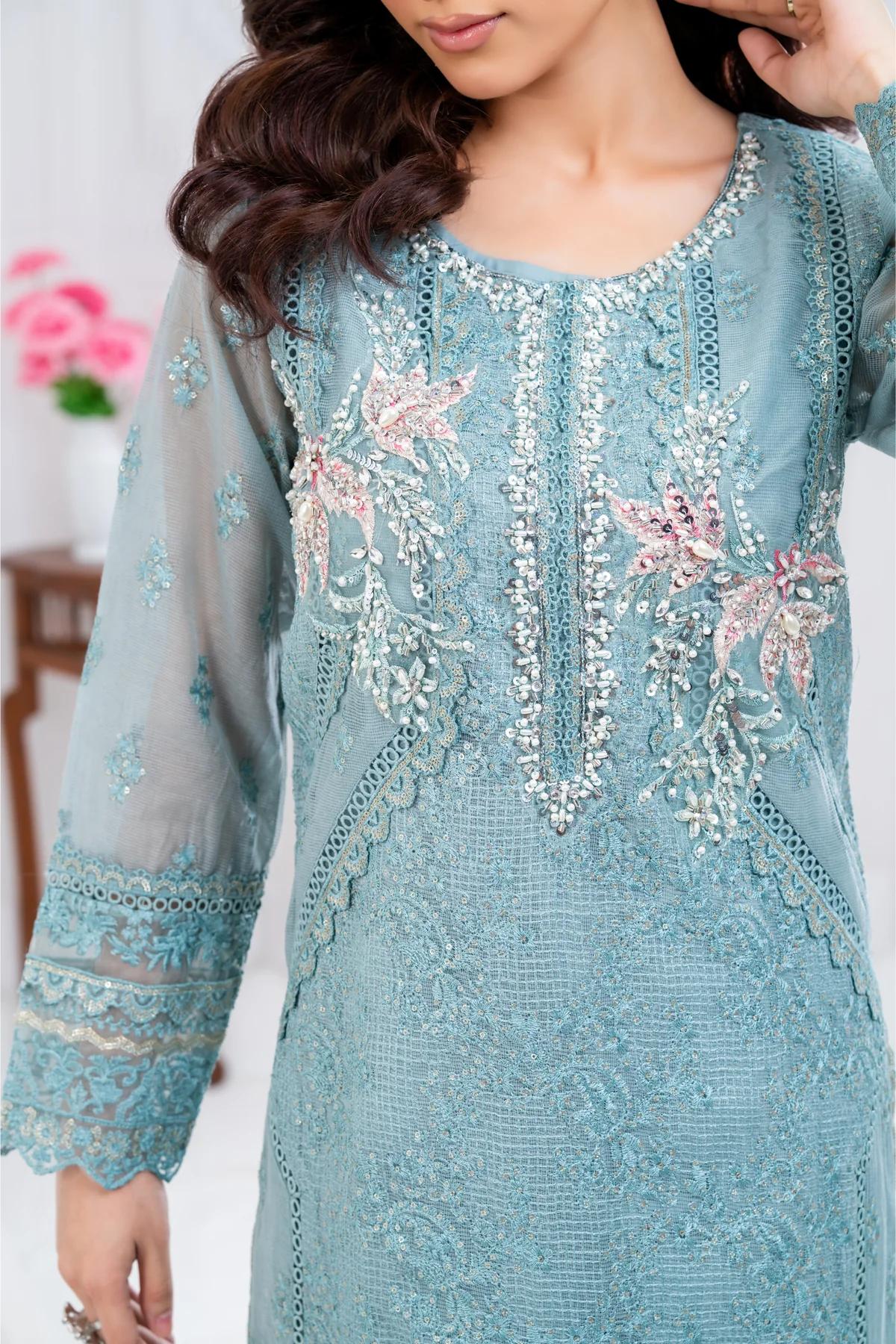 Khaddi Net Hand Embroidered Shirt & Raw Silk Trouser - Image 4