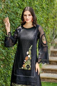 Cotton Chikan Suit with Crinkle Chiffon Dupatta - Thumbnail 6