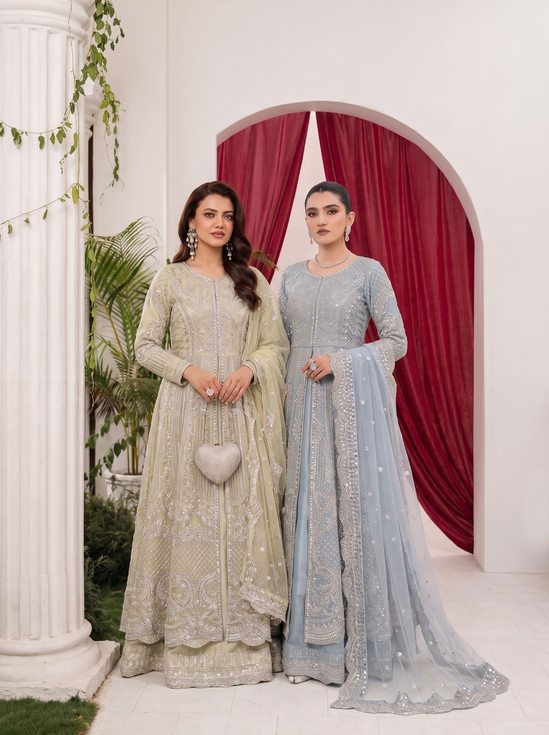 Pearl & Sequin Embroidered Maxi