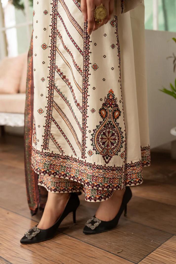 Kashmiri Embroidered Long Shirt with Silk Dupatta - Image 8