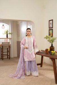 Refined Lawn Suit with Farshi Drape - Thumbnail 1
