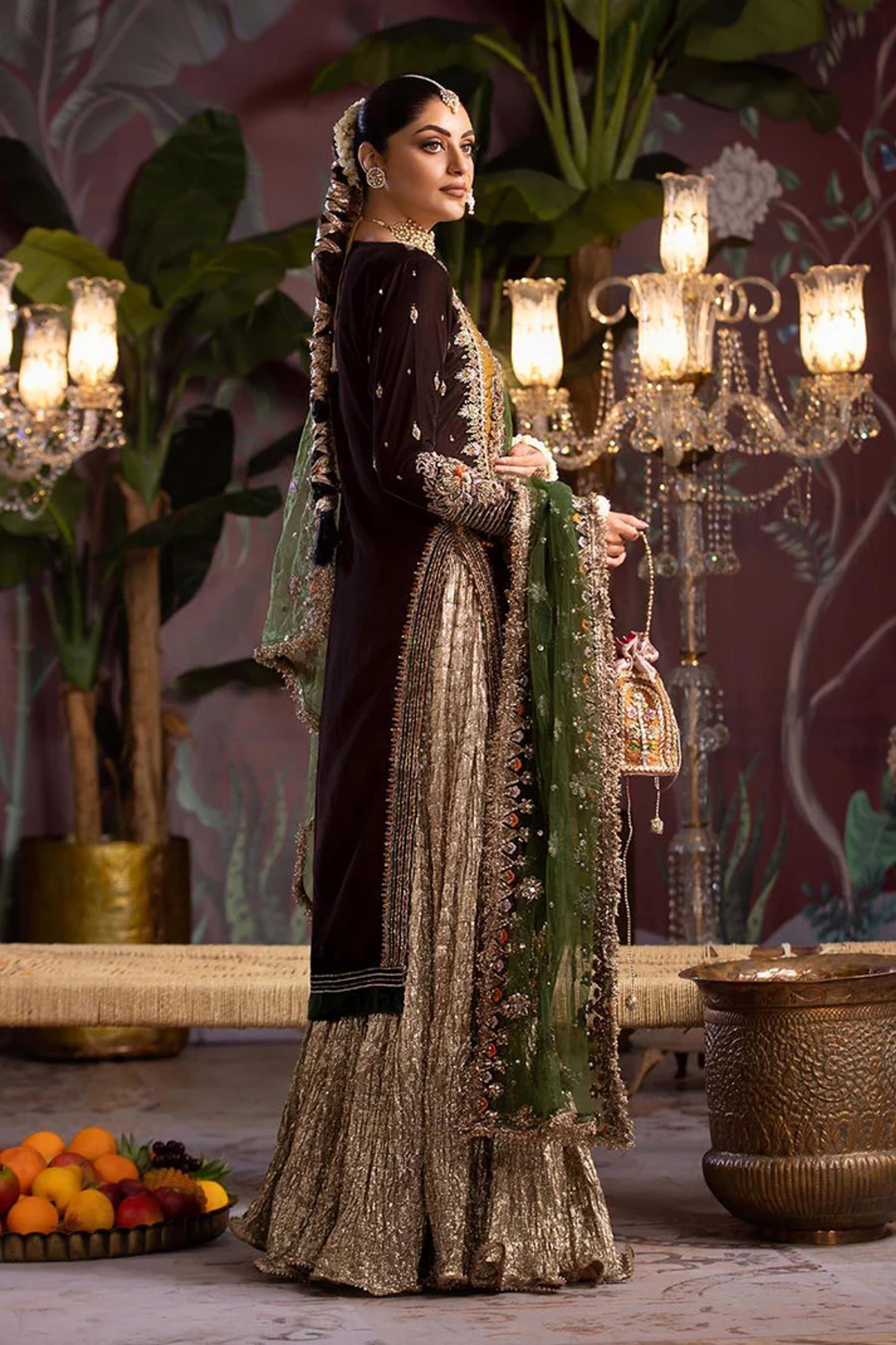 Zardozi Velvet Shirt & Crushed Sharara - Thumbnail 10