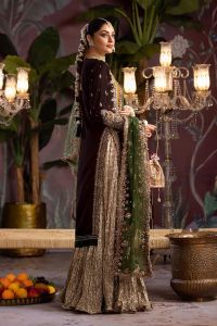 Zardozi Velvet Shirt & Crushed Sharara - Thumbnail 10