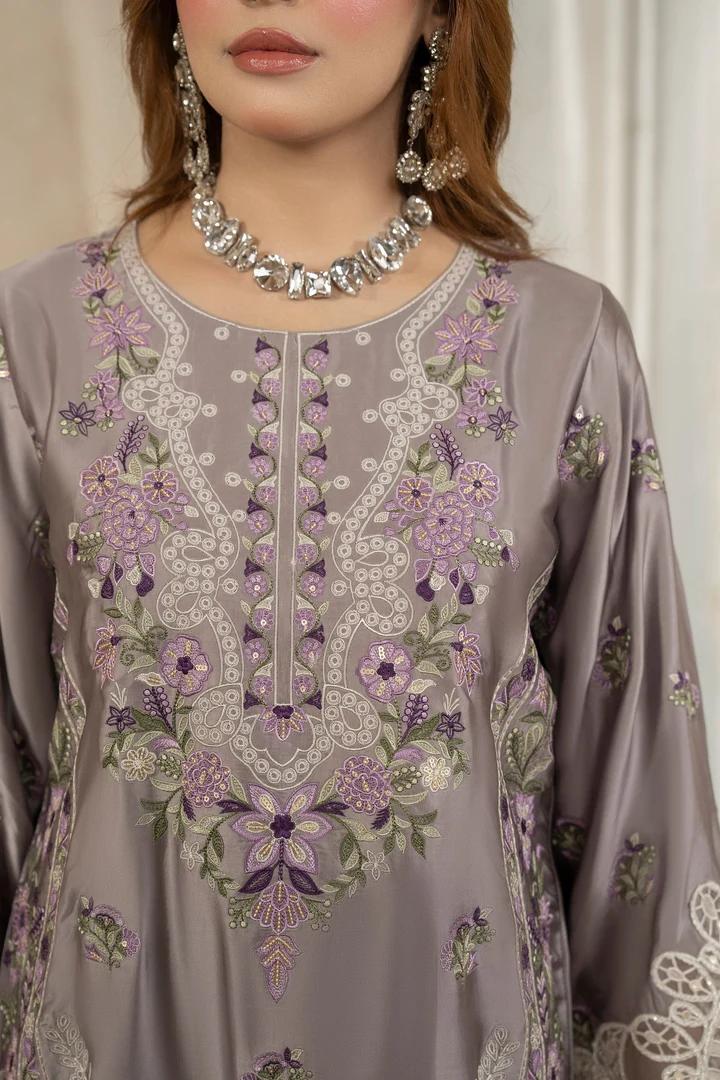 Multi Thread Embroidered Silk Suit - Image 11