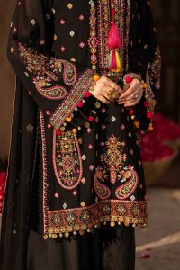 Chiffon Threadwork Suit with Gota Dupatta - Thumbnail 4