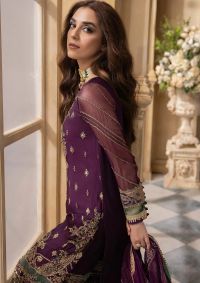 Embroidered Plum Gharara Suit - Thumbnail 2