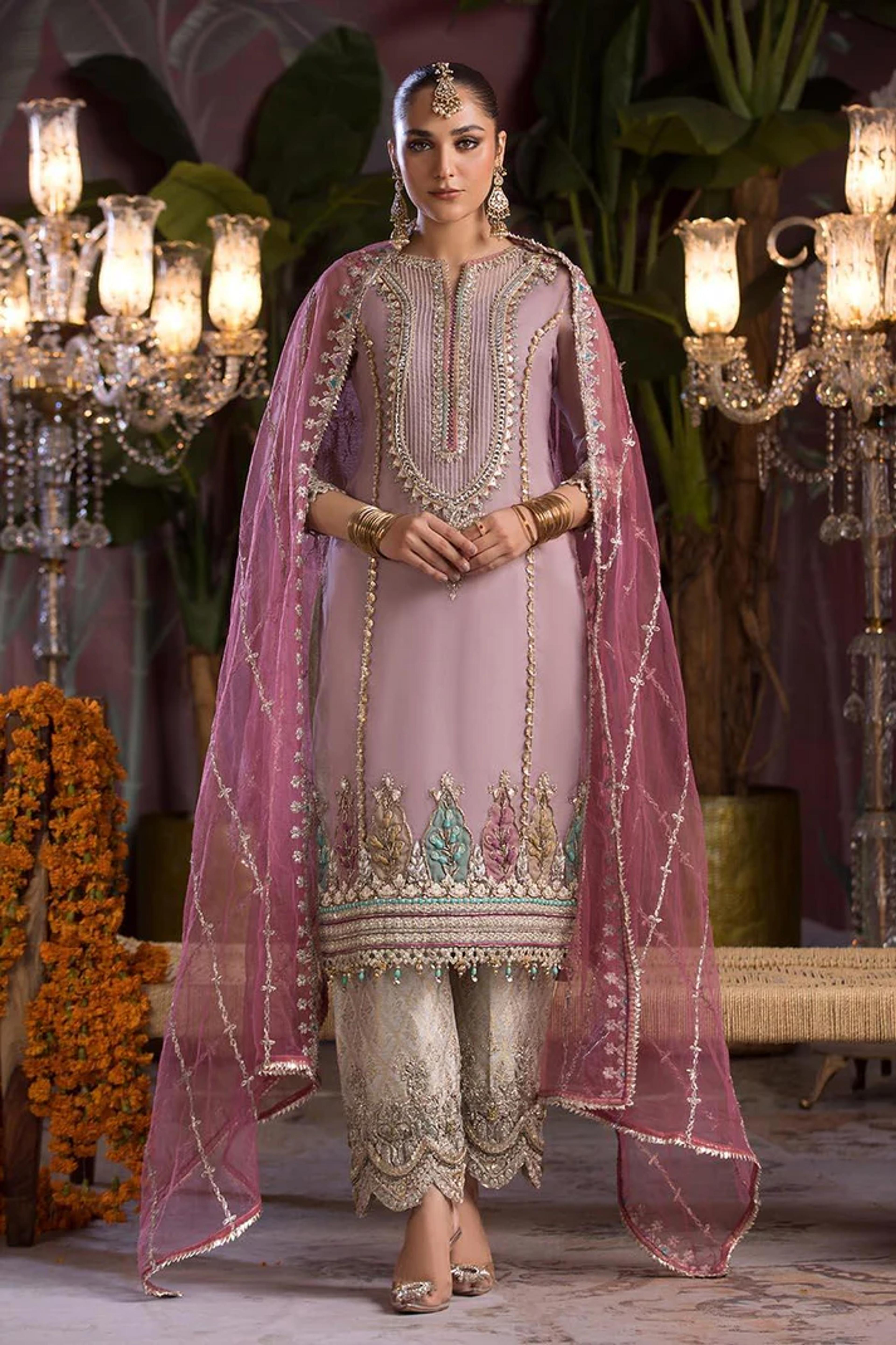 Organza Applique Shirt & Jamawar Shalwar Set - Thumbnail 6