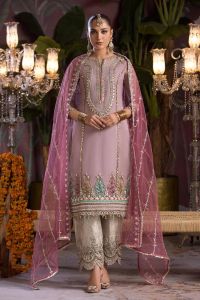 Organza Applique Shirt & Jamawar Shalwar Set - Thumbnail 6