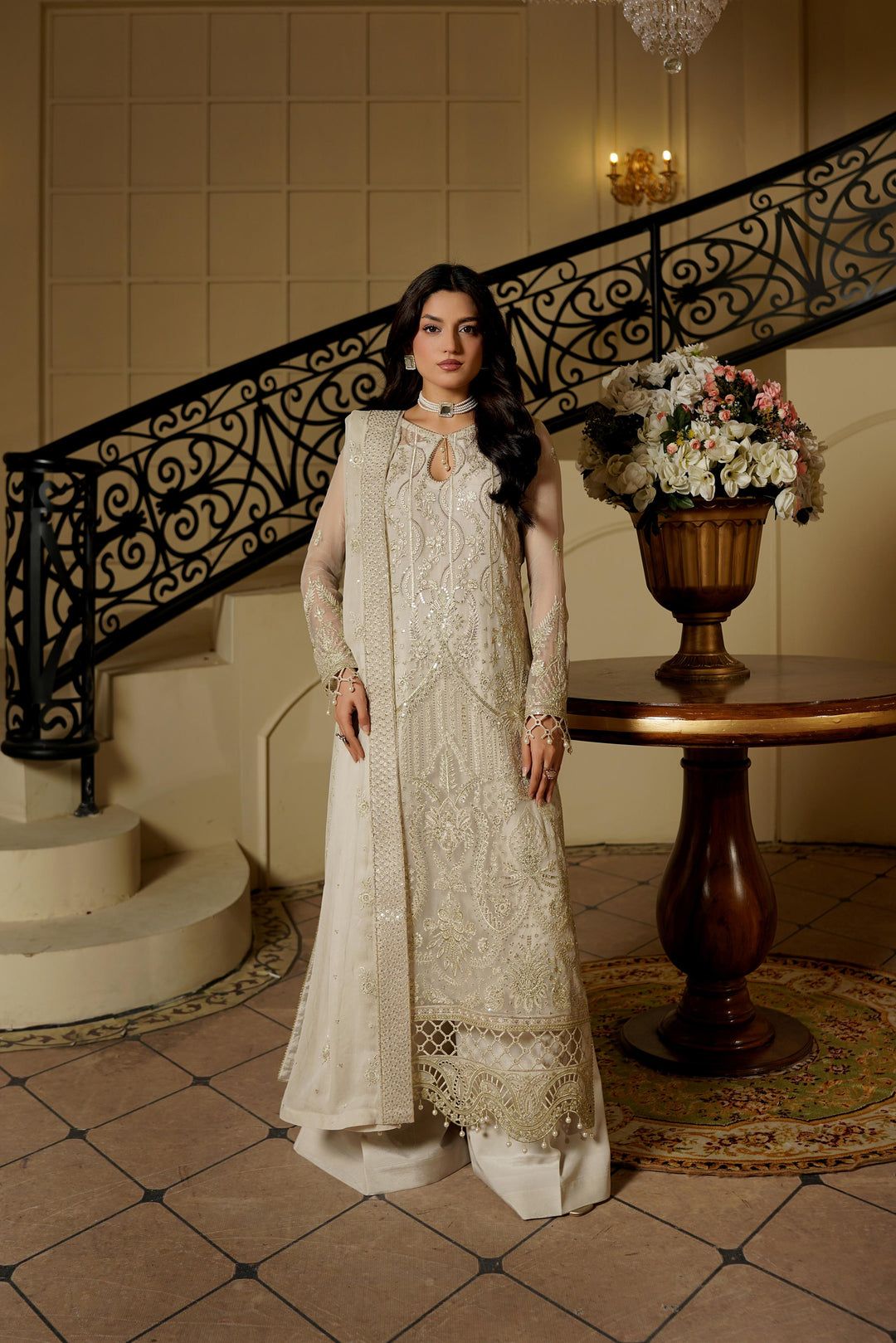 Festive Chiffon Suit with Organza Trim