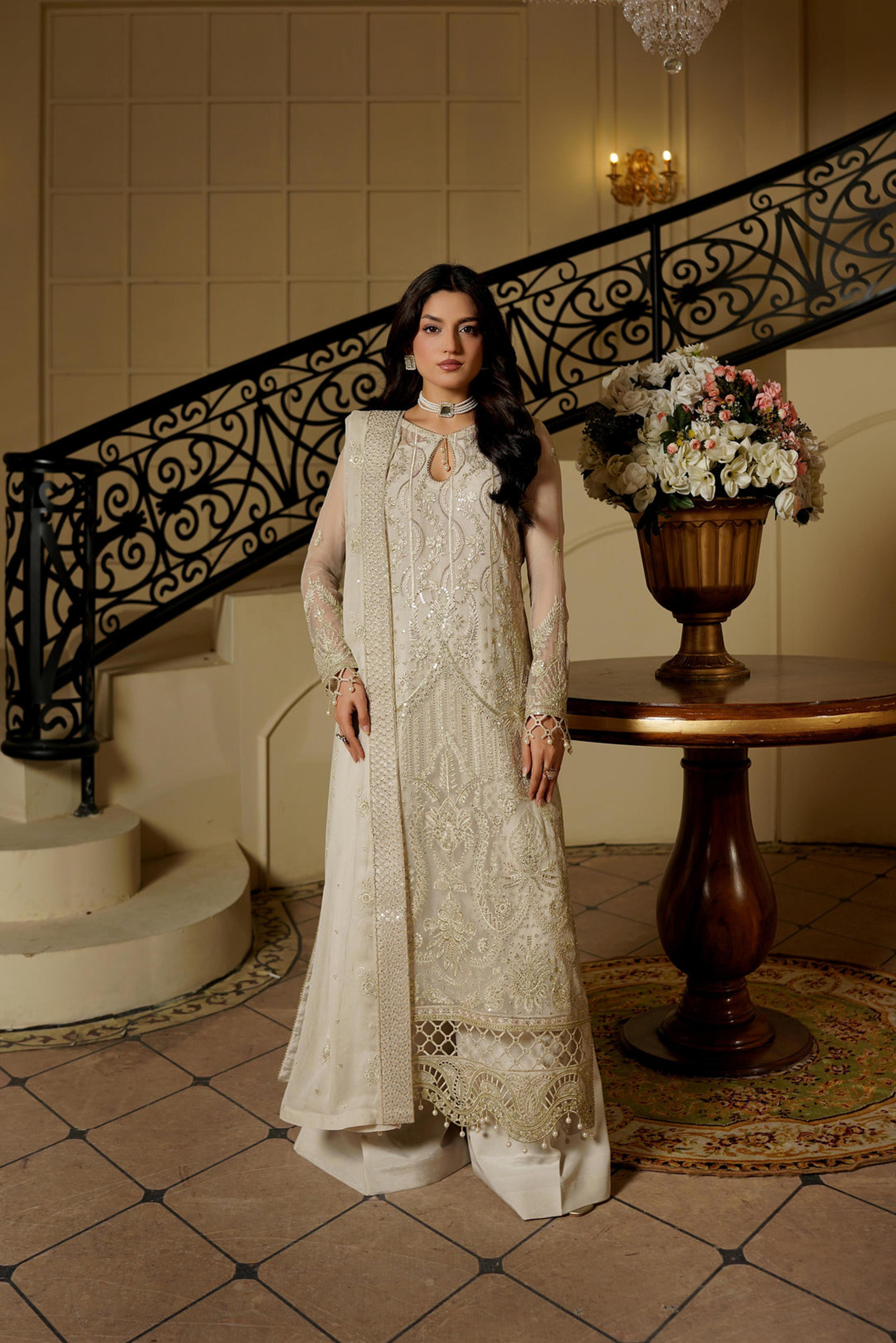 Festive Chiffon Suit with Organza Trim - Thumbnail 1
