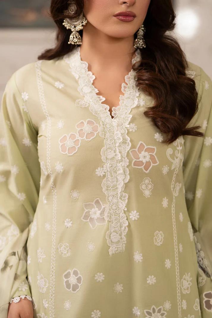 Organza Cutwork 3D Flower Suit & Chiffon Dupatta - Image 5