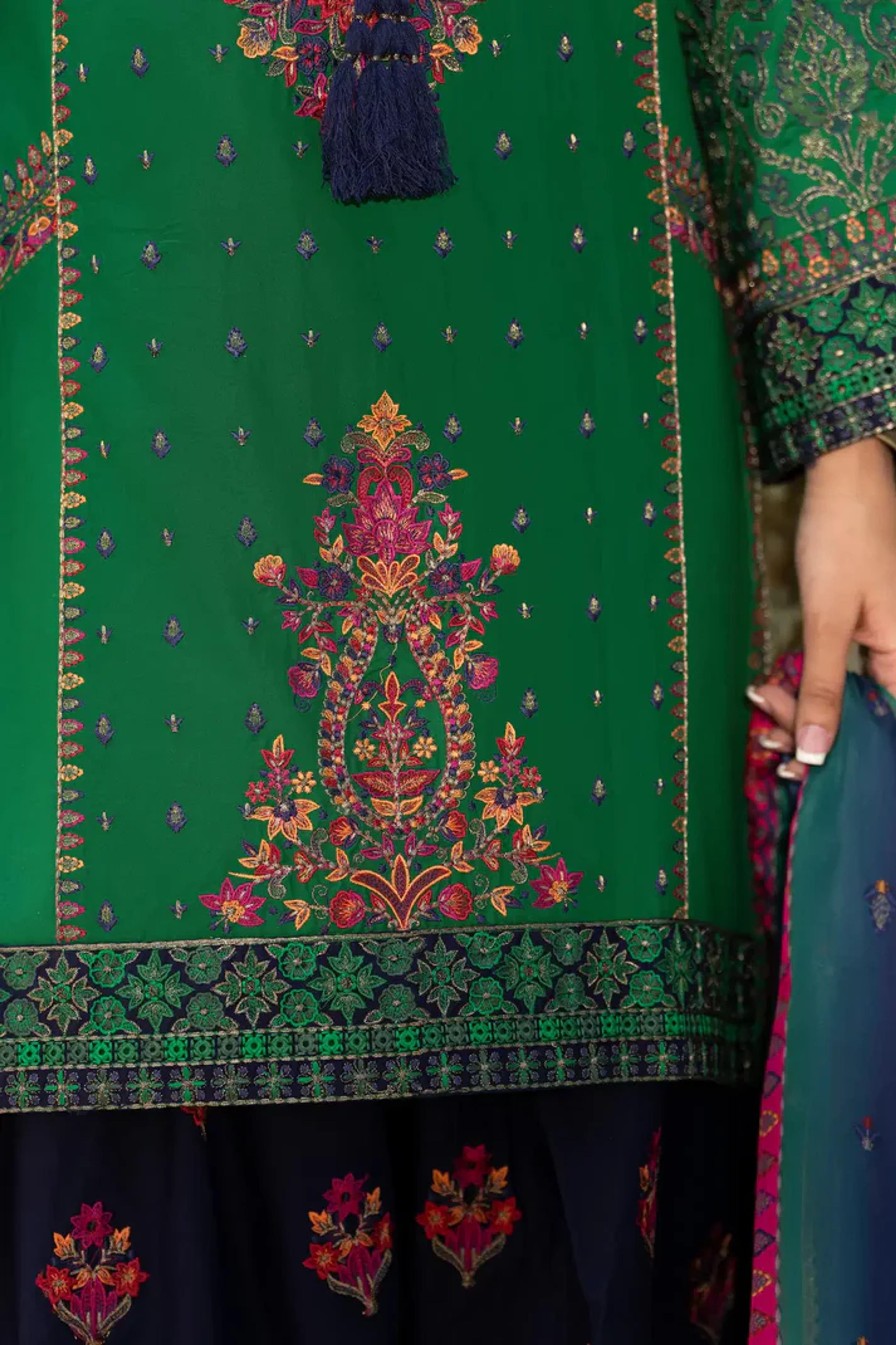 Traditional Ethnic Set with Apple Silk & Farshi Shalwar - Thumbnail 11