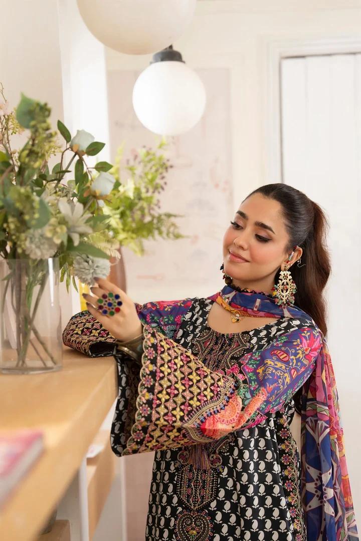 Festive Lawn Ensemble with Flared Sharara - Image 8