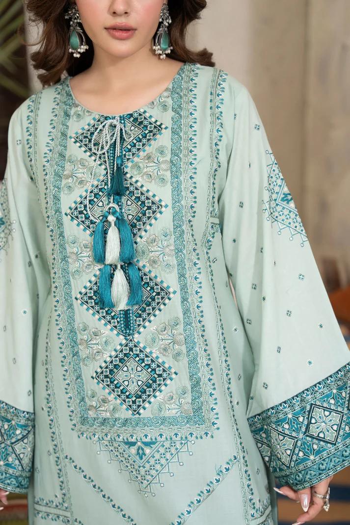 Embroidered Cotton Suit with Applique & Tassels - Image 6