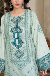 Embroidered Cotton Suit with Applique & Tassels - Thumbnail 6