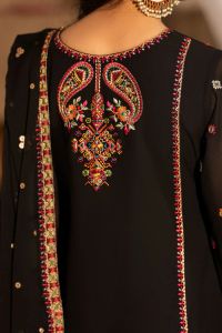 Chiffon Threadwork Suit with Gota Dupatta - Thumbnail 6