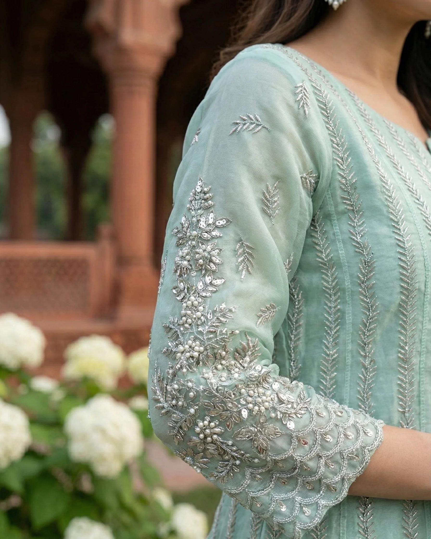 Sequin & Silver Thread Embroidered Maxi - Image 4