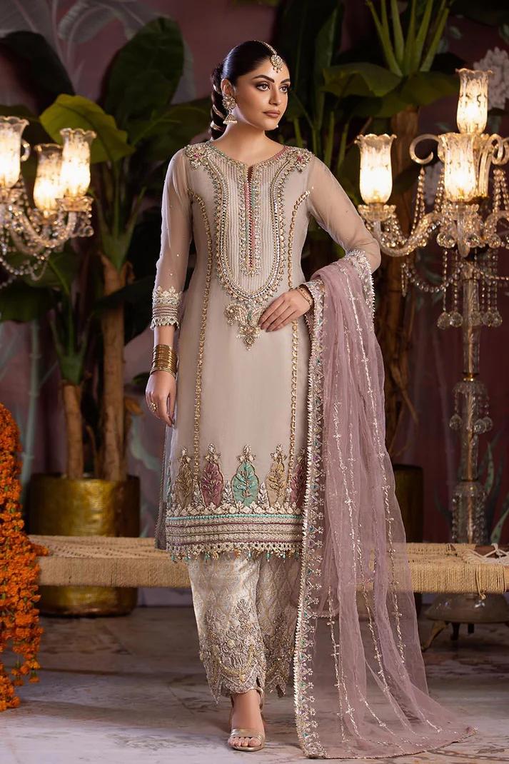 Organza Applique Shirt & Jamawar Shalwar Set - Image 10