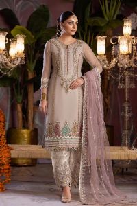 Organza Applique Shirt & Jamawar Shalwar Set - Thumbnail 10